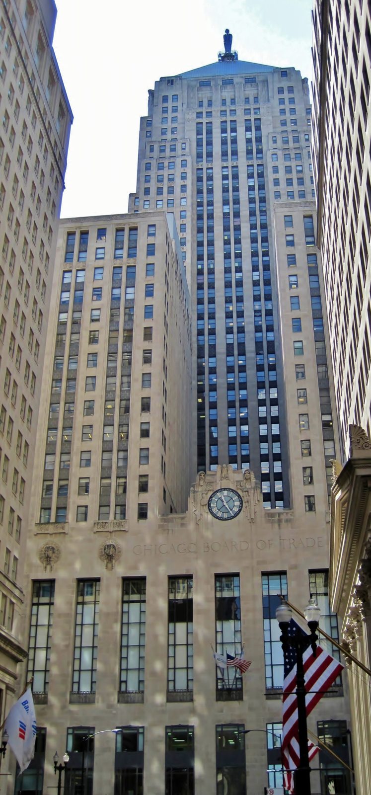 The art deco Chicago Board of Trade tower at the end of LaSalle Street